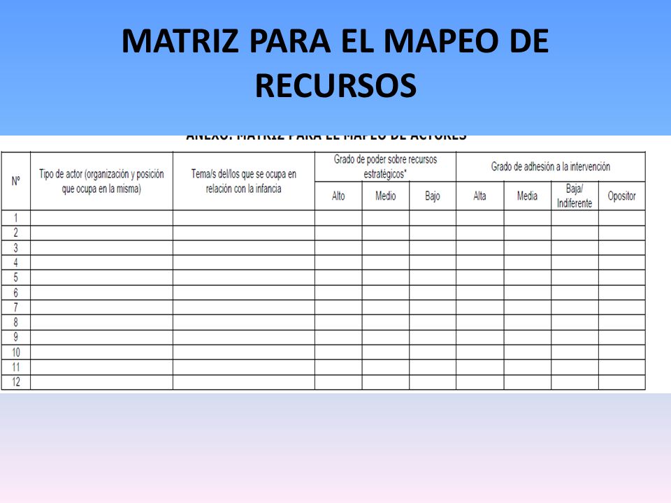 MATRIZ PARA EL MAPEO DE RECURSOS
