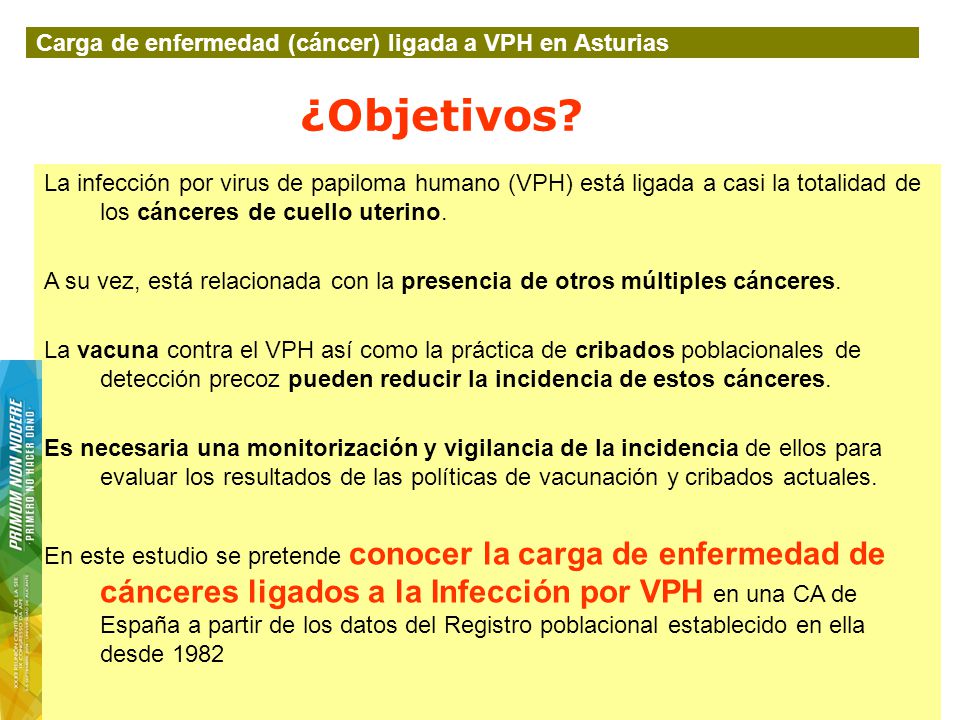 ¿Objetivos Carga de enfermedad (cáncer) ligada a VPH en Asturias