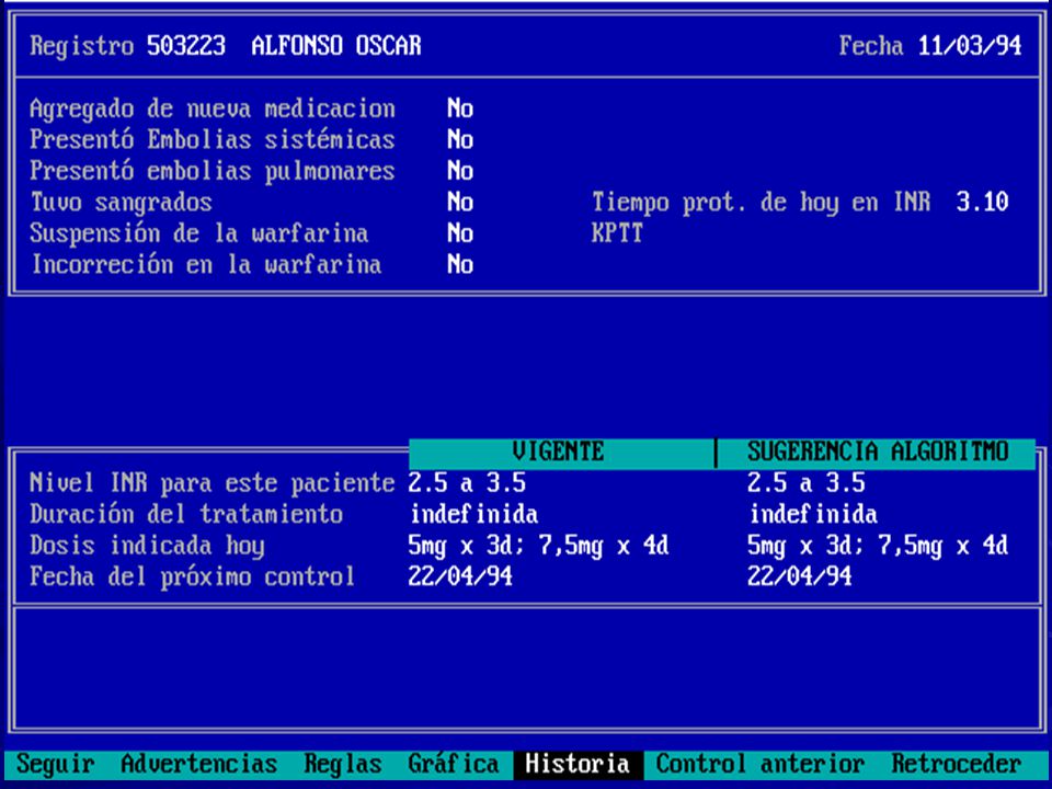 En realidad estamos editando la ultima visita del primer paciente de nuestra lista. Es un paciente real, del cual hemos modificado los datos identificatorios.