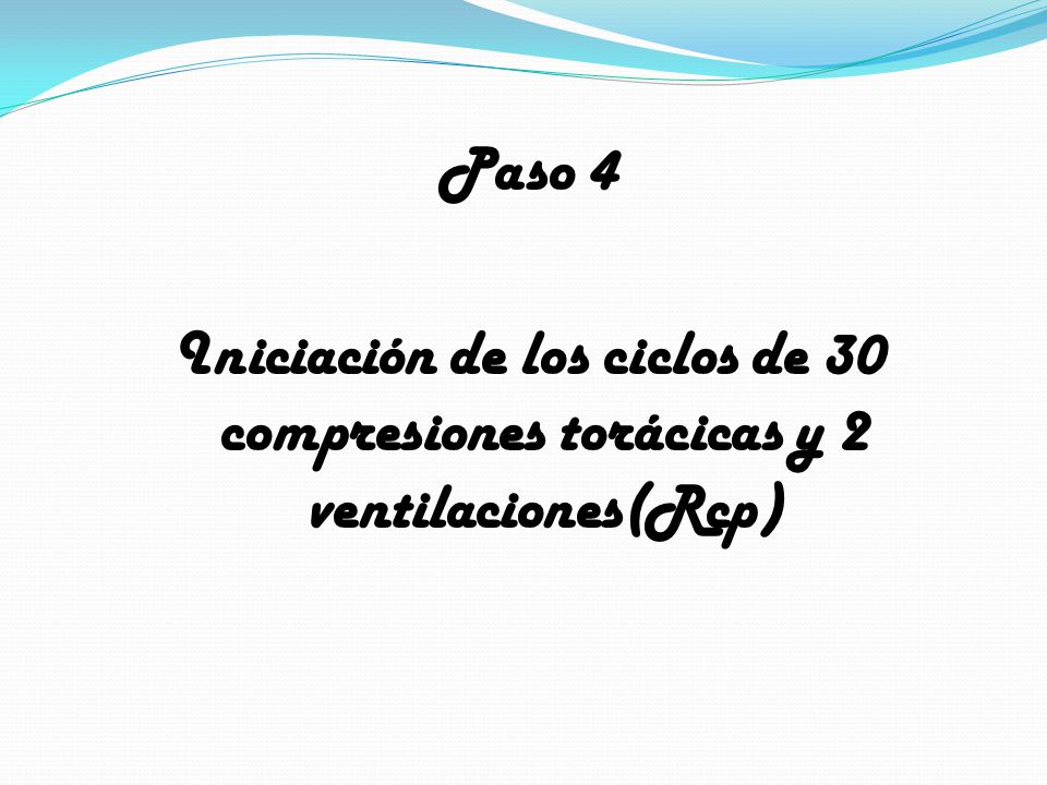 Paso 4 Iniciación de los ciclos de 30 compresiones torácicas y 2 ventilaciones(Rcp)