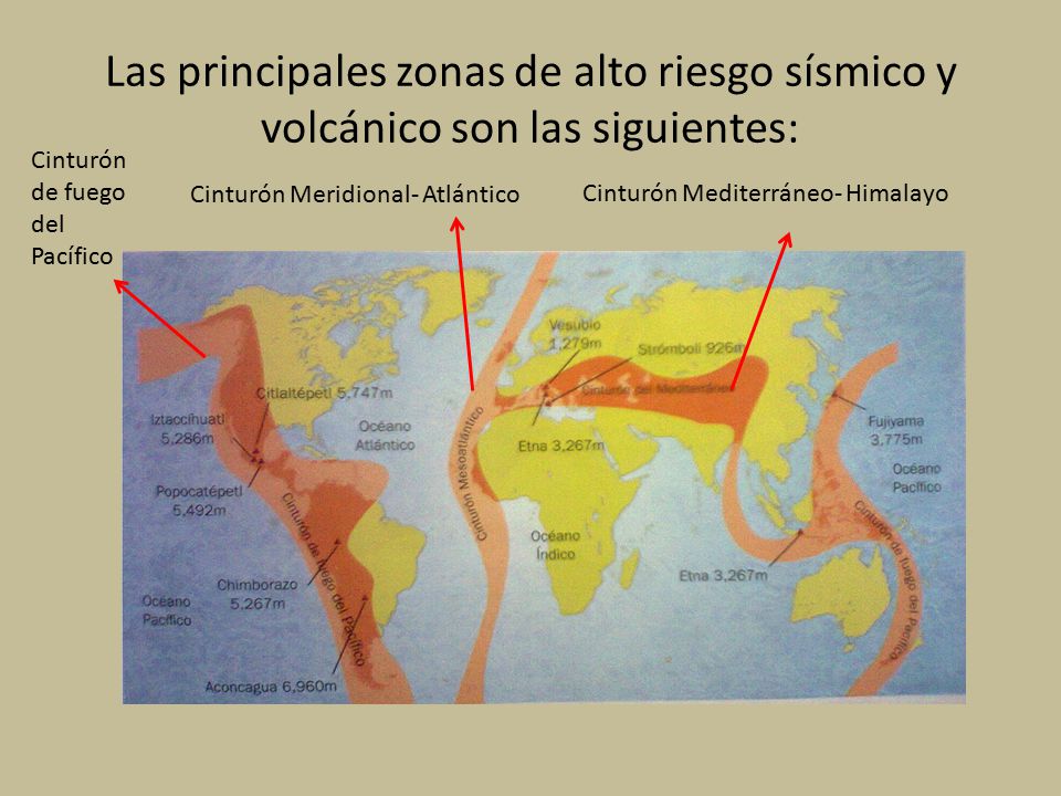 Las principales zonas de alto riesgo sísmico y volcánico son las siguientes: