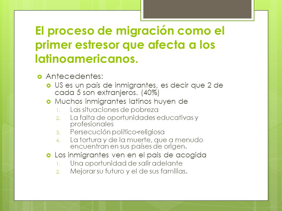 El proceso de migración como el primer estresor que afecta a los latinoamericanos.