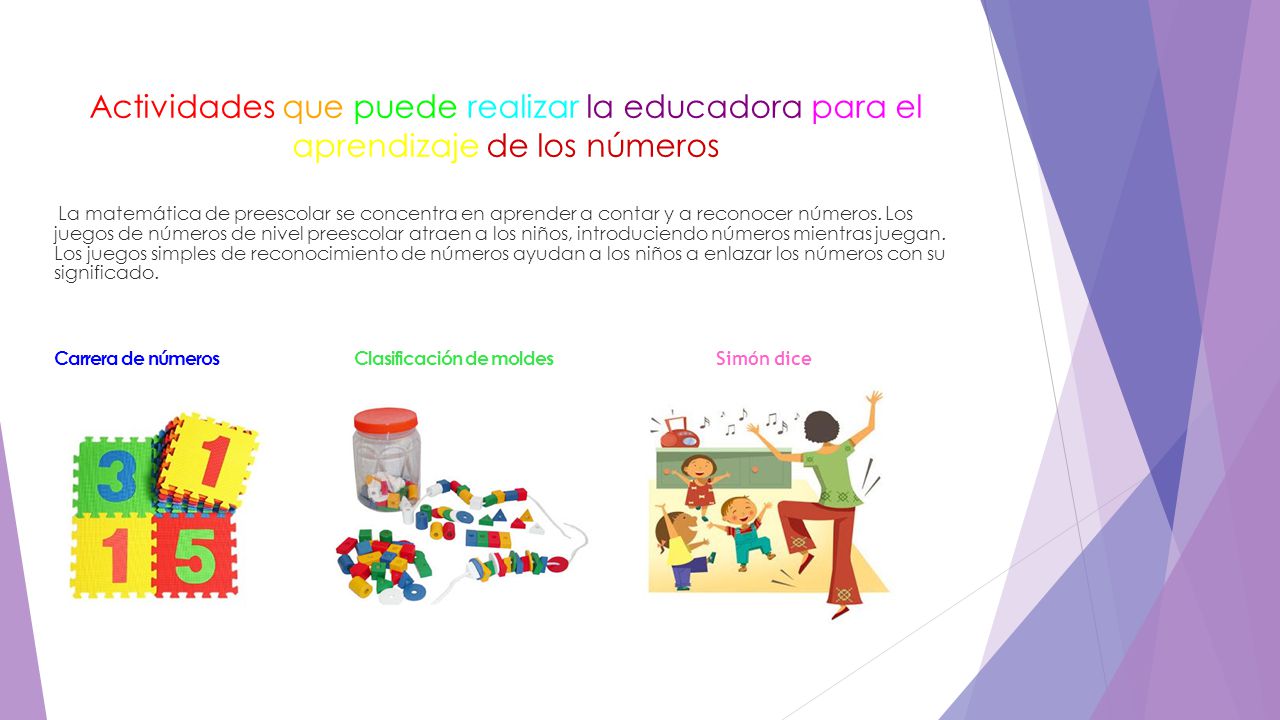 Actividades que puede realizar la educadora para el aprendizaje de los números