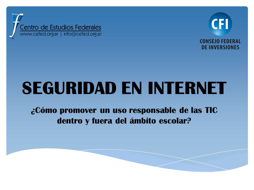 SEGURIDAD EN INTERNET ¿Cómo promover un uso responsable de las TIC dentro y fuera del ámbito escolar