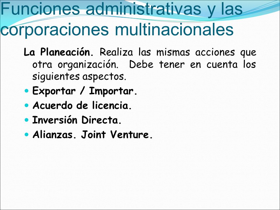 Funciones administrativas y las corporaciones multinacionales