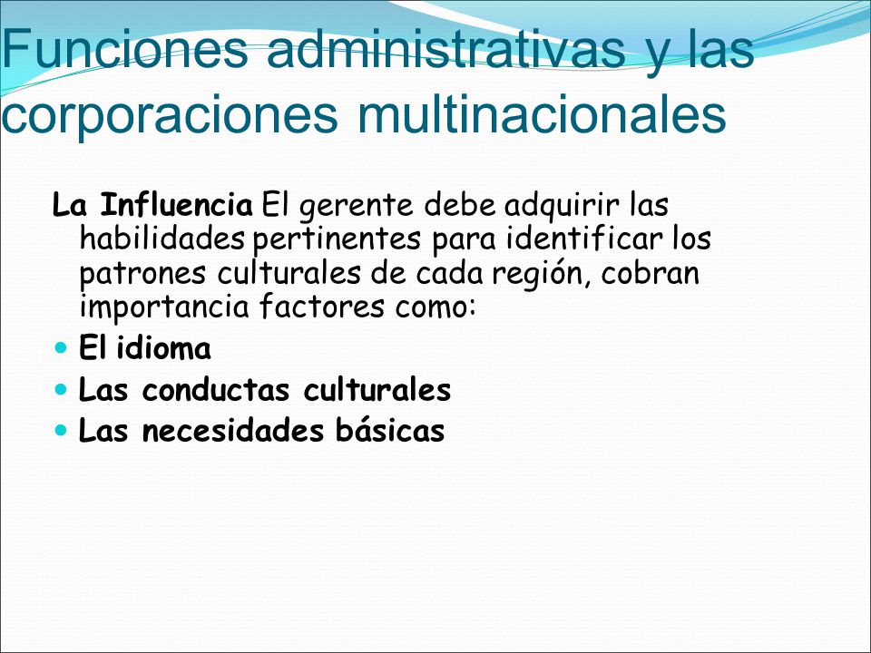 Funciones administrativas y las corporaciones multinacionales