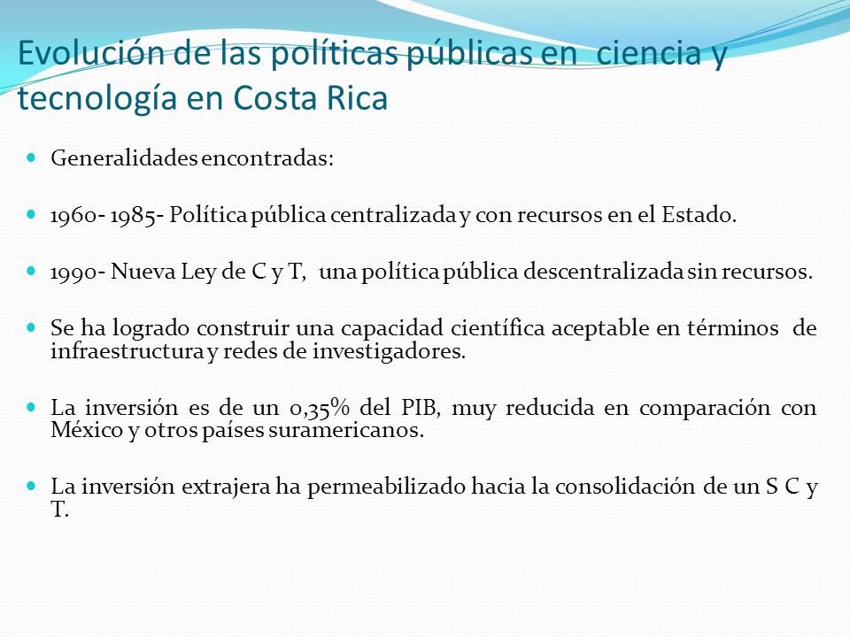Evolución de las políticas públicas en ciencia y tecnología en Costa Rica