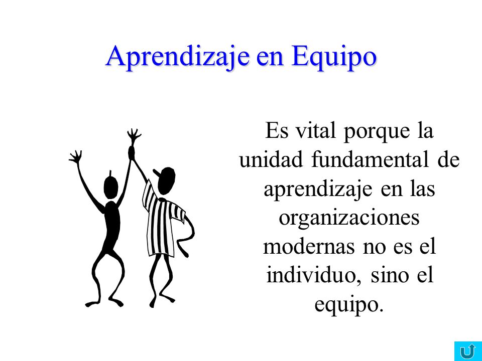 Aprendizaje en Equipo Es vital porque la unidad fundamental de aprendizaje en las organizaciones modernas no es el individuo, sino el equipo.