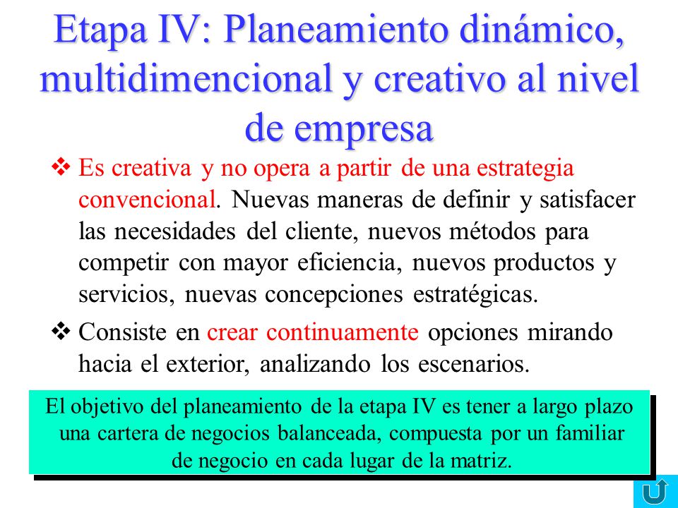 Etapa IV: Planeamiento dinámico, multidimencional y creativo al nivel de empresa