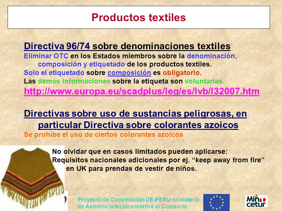 Productos textiles Directiva 96/74 sobre denominaciones textiles