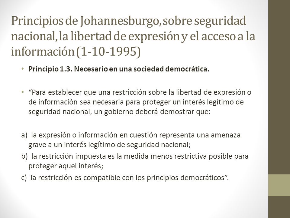 Principios de Johannesburgo, sobre seguridad nacional, la libertad de expresión y el acceso a la información ( )
