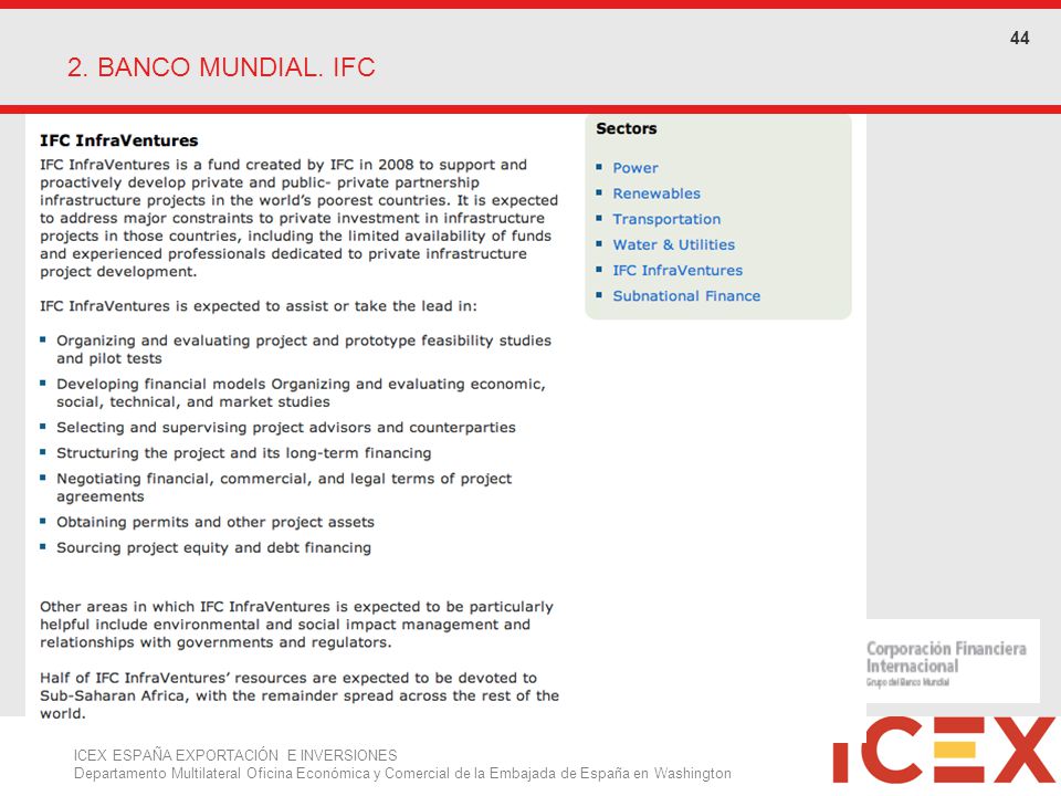 2. BANCO MUNDIAL. IFC 44 ICEX ESPAÑA EXPORTACIÓN E INVERSIONES