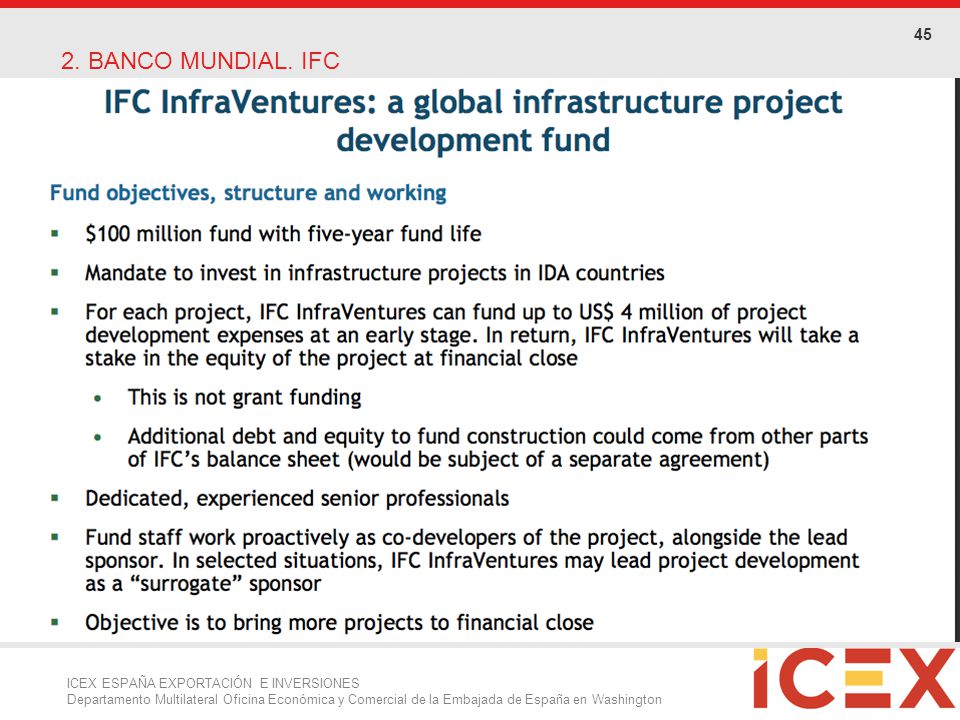 2. BANCO MUNDIAL. IFC 45 ICEX ESPAÑA EXPORTACIÓN E INVERSIONES