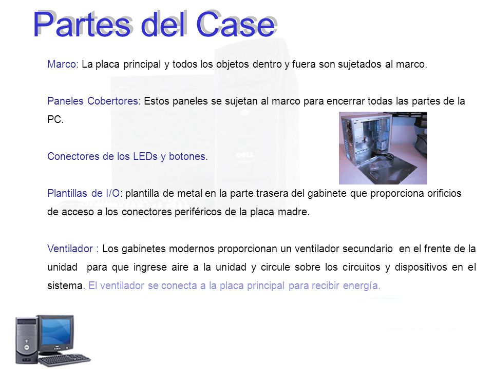 Partes del Case Marco: La placa principal y todos los objetos dentro y fuera son sujetados al marco.
