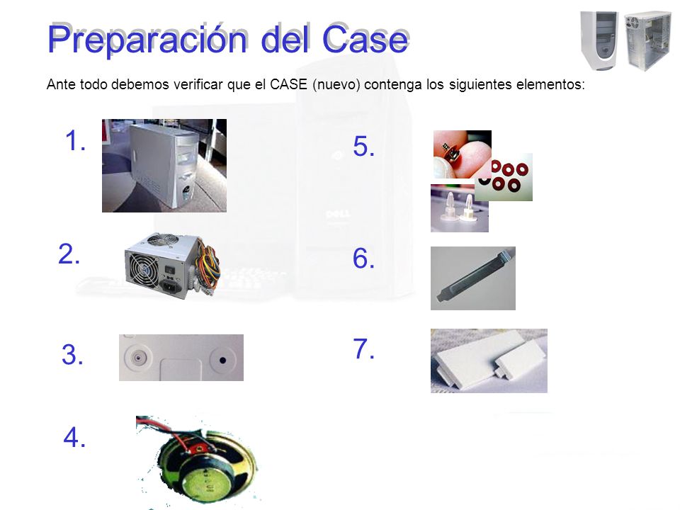 Preparación del Case Ante todo debemos verificar que el CASE (nuevo) contenga los siguientes elementos: