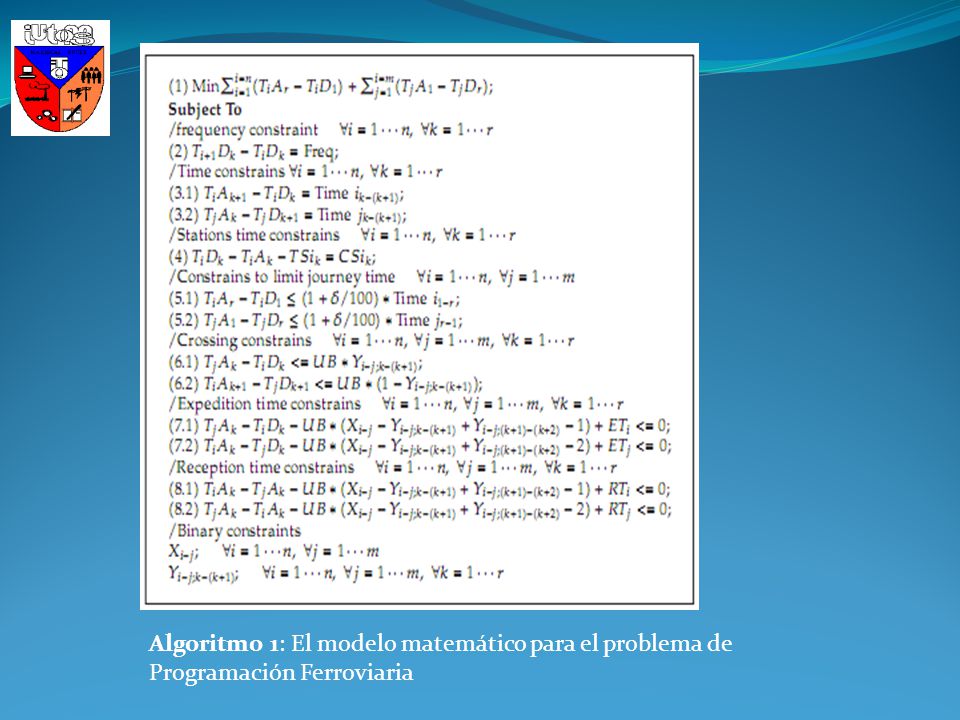 Algoritmo 1: El modelo matemático para el problema de Programación Ferroviaria