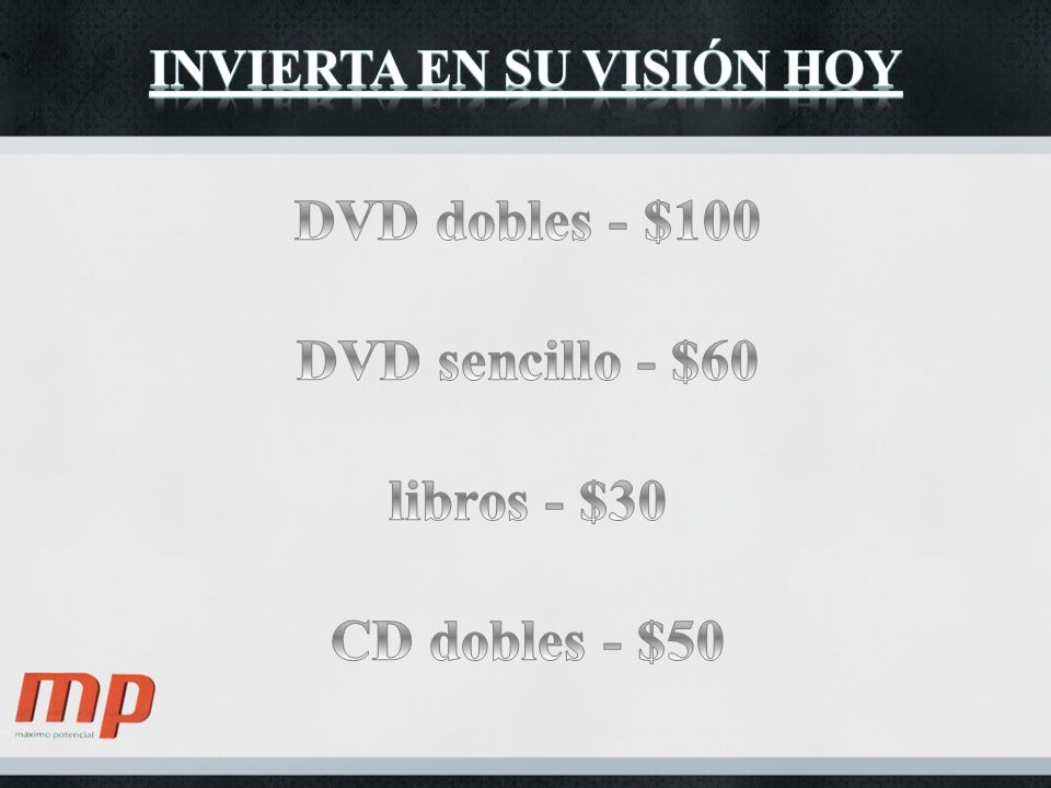 DVD dobles - $100 DVD sencillo - $60 libros - $30 CD dobles - $50