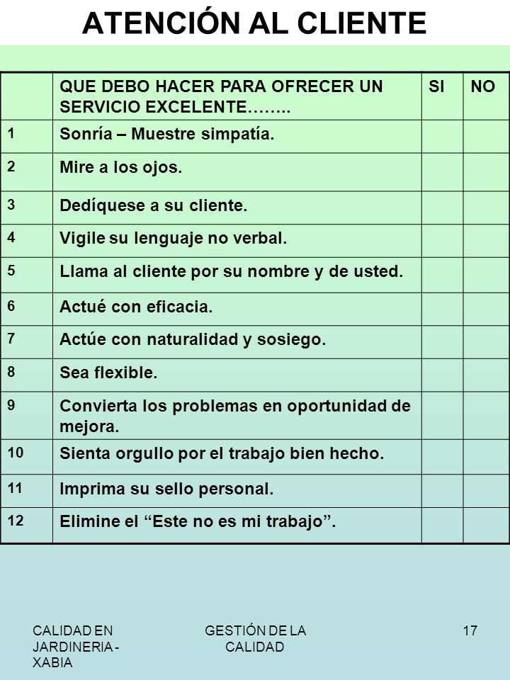 ATENCIÓN AL CLIENTE QUE DEBO HACER PARA OFRECER UN SERVICIO EXCELENTE…….. SI. NO. 1. Sonría – Muestre simpatía.