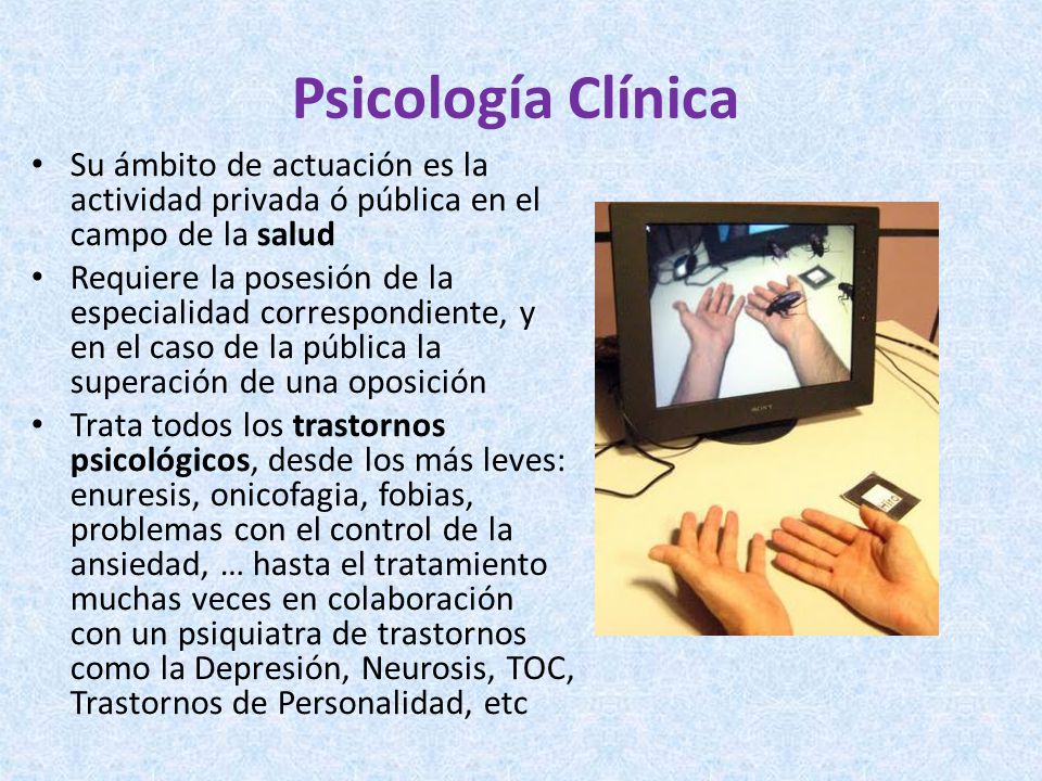 Psicología Clínica Su ámbito de actuación es la actividad privada ó pública en el campo de la salud.
