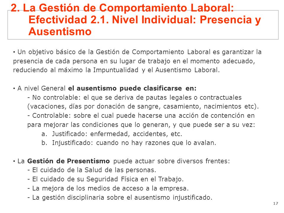 2. La Gestión de Comportamiento Laboral: Efectividad 2. 1