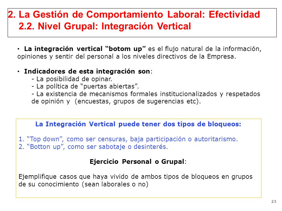 La Integración Vertical puede tener dos tipos de bloqueos: