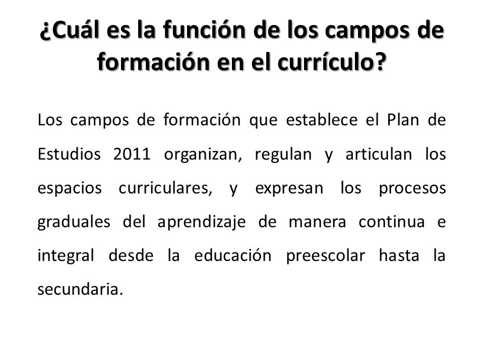 ¿Cuál es la función de los campos de formación en el currículo