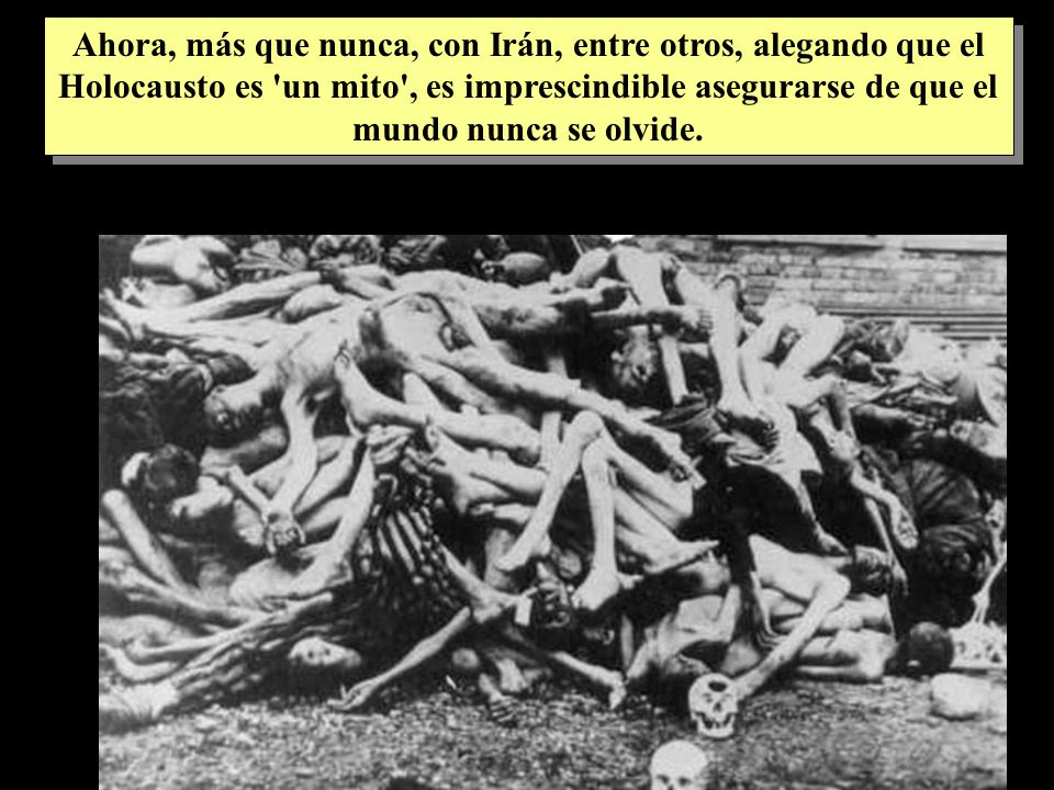 Ahora, más que nunca, con Irán, entre otros, alegando que el Holocausto es un mito , es imprescindible asegurarse de que el mundo nunca se olvide.