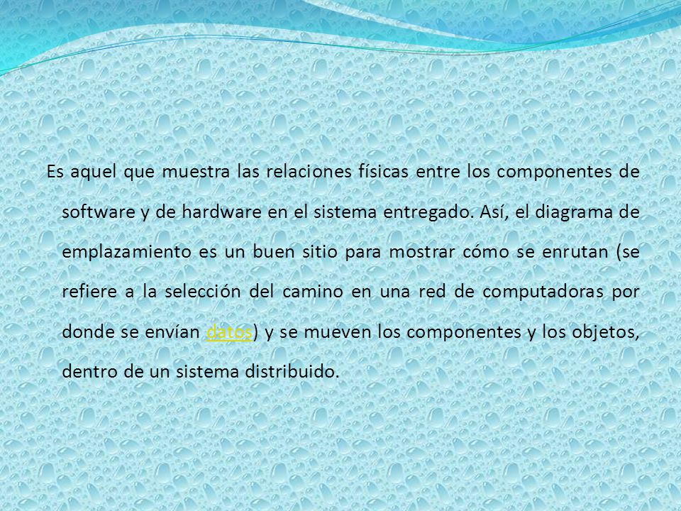 Es aquel que muestra las relaciones físicas entre los componentes de software y de hardware en el sistema entregado.