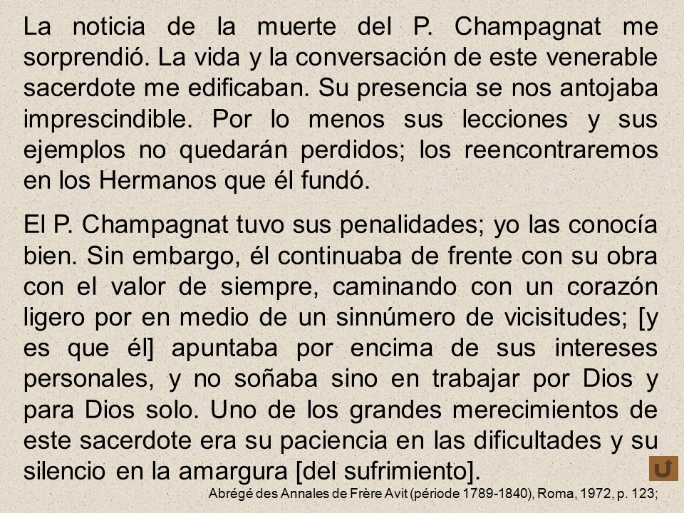 La noticia de la muerte del P. Champagnat me sorprendió