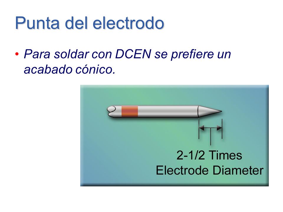 Punta del electrodo Para soldar con DCEN se prefiere un acabado cónico.