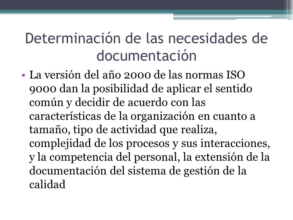 Determinación de las necesidades de documentación