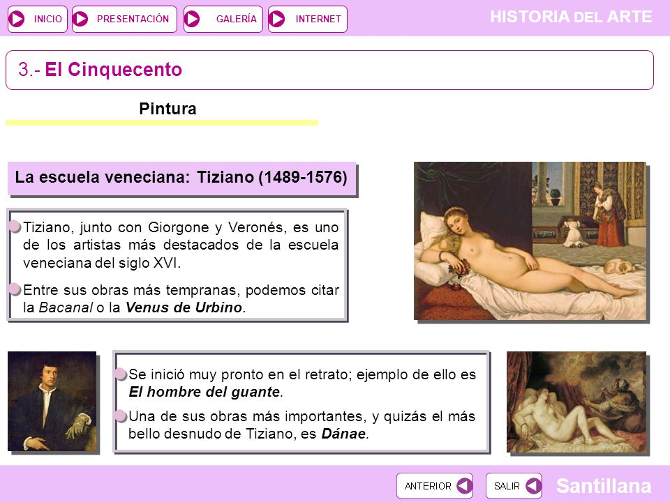 3.- El Cinquecento Pintura La escuela veneciana: Tiziano ( )