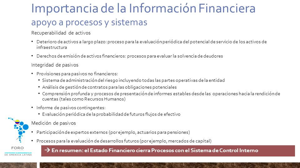 Importancia de la Información Financiera apoyo a procesos y sistemas