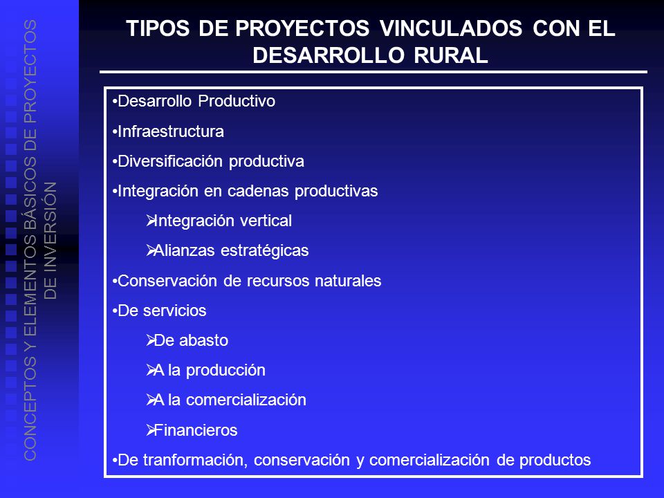 TIPOS DE PROYECTOS VINCULADOS CON EL DESARROLLO RURAL