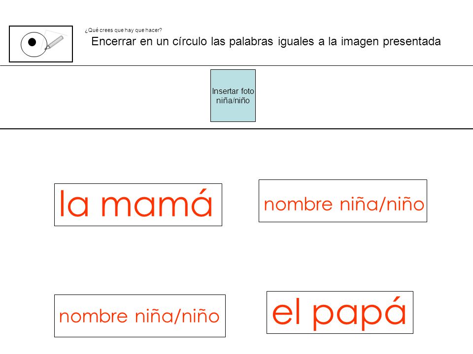 la mamá el papá nombre niña/niño nombre niña/niño
