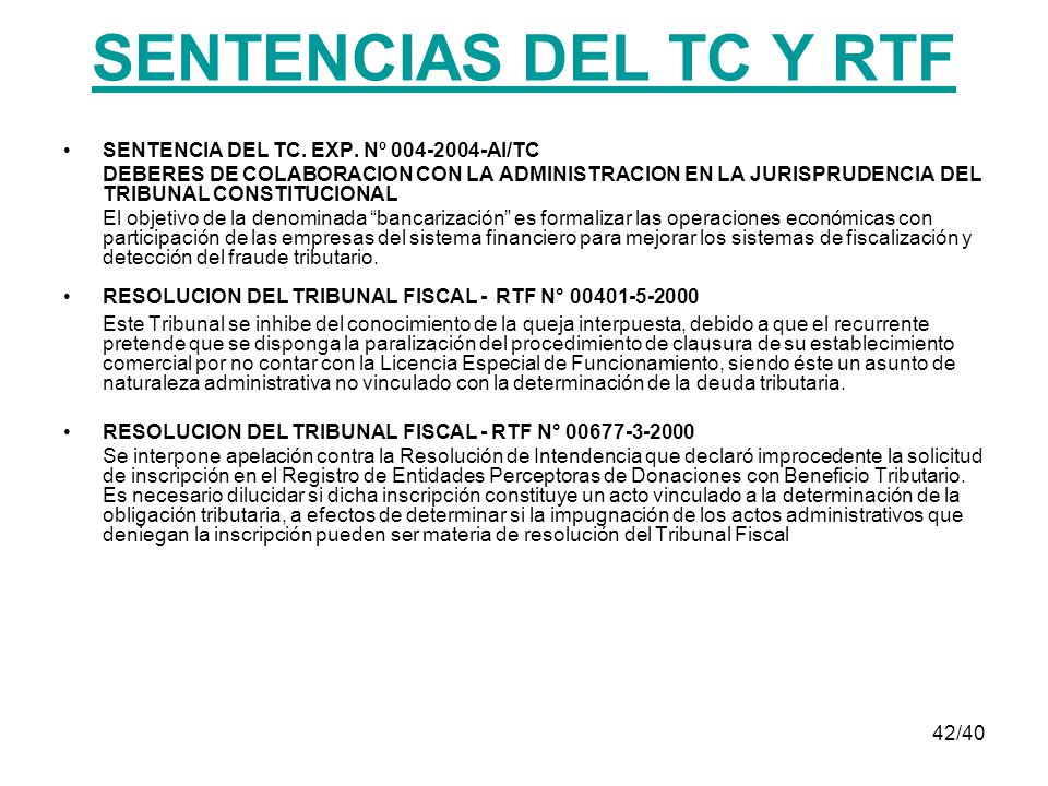 SENTENCIAS DEL TC Y RTF SENTENCIA DEL TC. EXP. Nº AI/TC