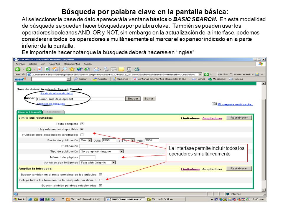 Búsqueda por palabra clave en la pantalla básica: