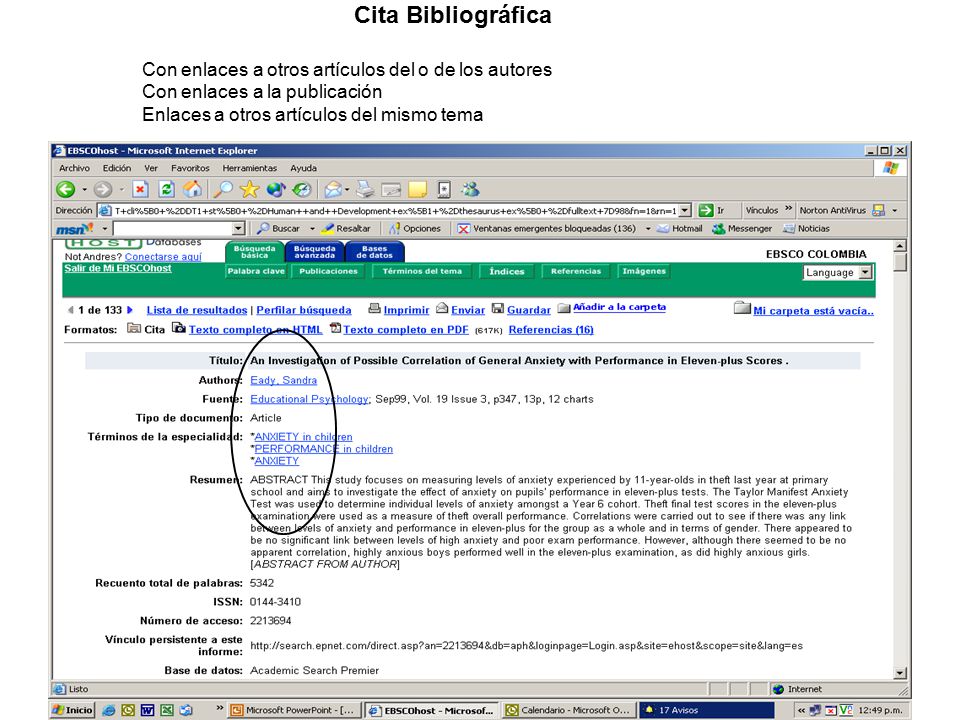 Cita Bibliográfica Con enlaces a otros artículos del o de los autores