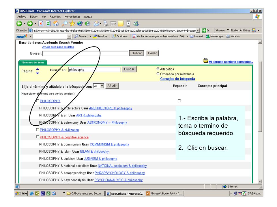 1.- Escriba la palabra, tema o termino de búsqueda requerido.