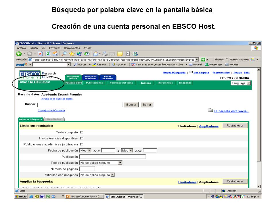 Búsqueda por palabra clave en la pantalla básica