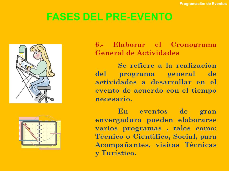 FASES DEL PRE-EVENTO 6.- Elaborar el Cronograma General de Actividades