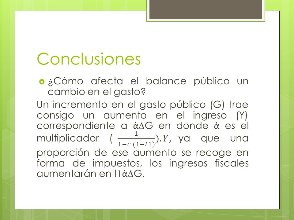 Conclusiones ¿Cómo afecta el balance público un cambio en el gasto