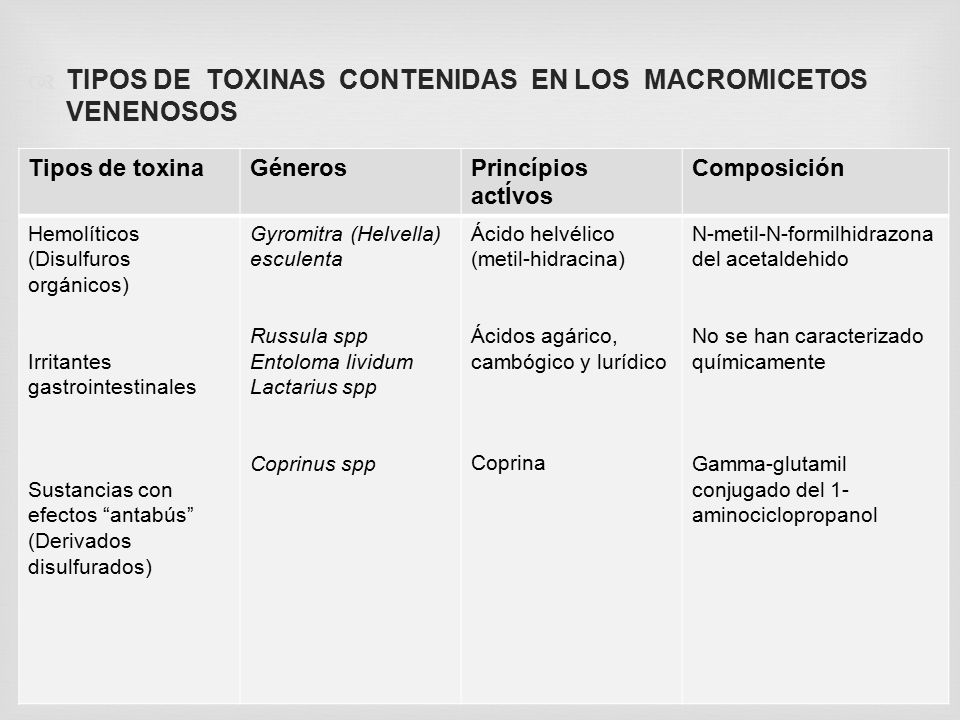 TIPOS DE TOXINAS CONTENIDAS EN LOS MACROMICETOS VENENOSOS
