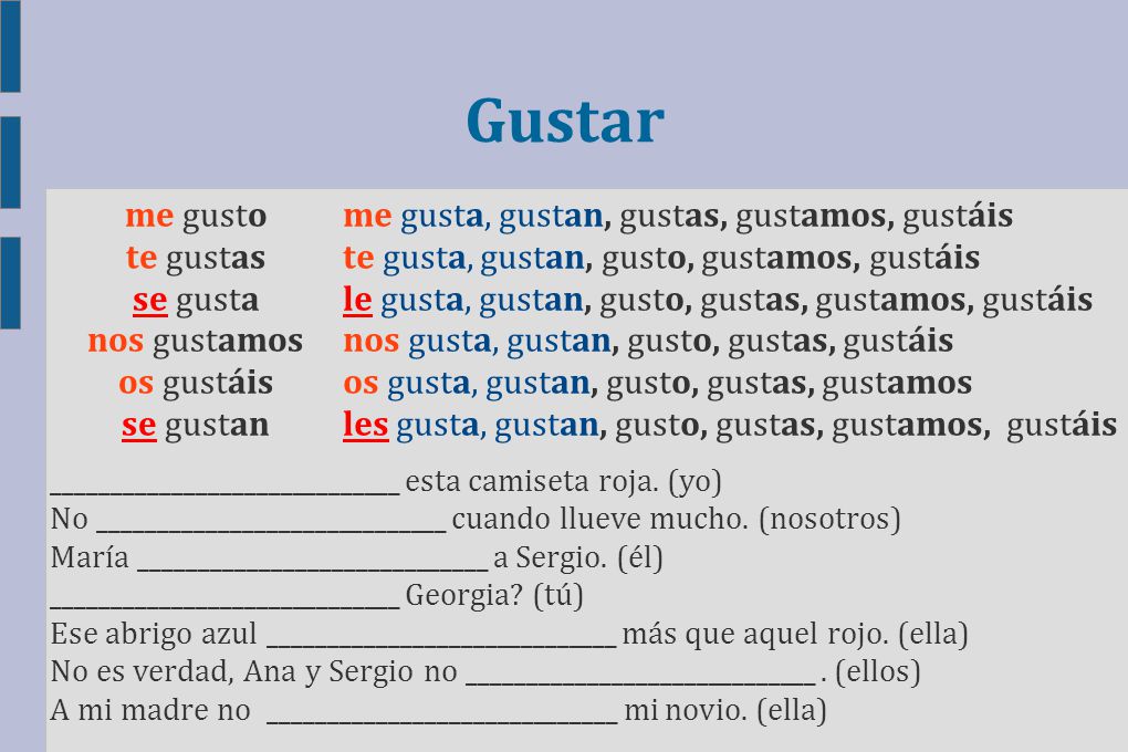 Gustar me gusto te gustas se gusta nos gustamos os gustáis se gustan