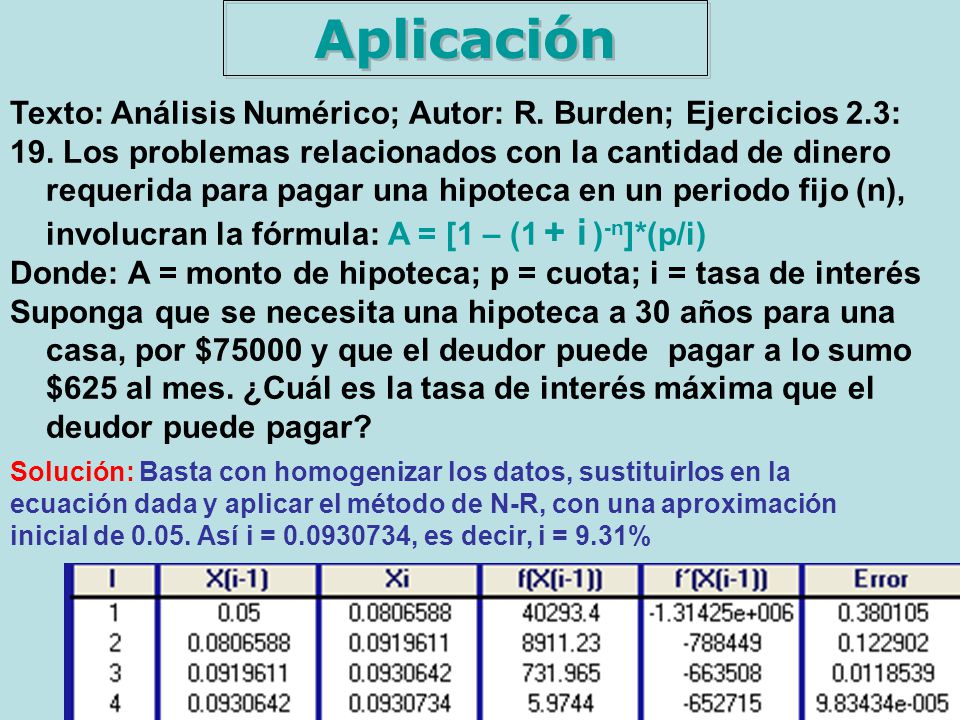 Aplicación Texto: Análisis Numérico; Autor: R. Burden; Ejercicios 2.3:
