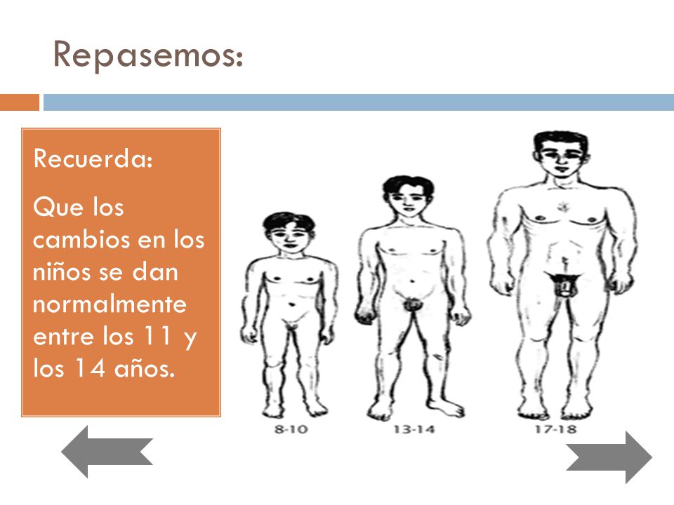 Repasemos: Recuerda: Que los cambios en los niños se dan normalmente entre los 11 y los 14 años.