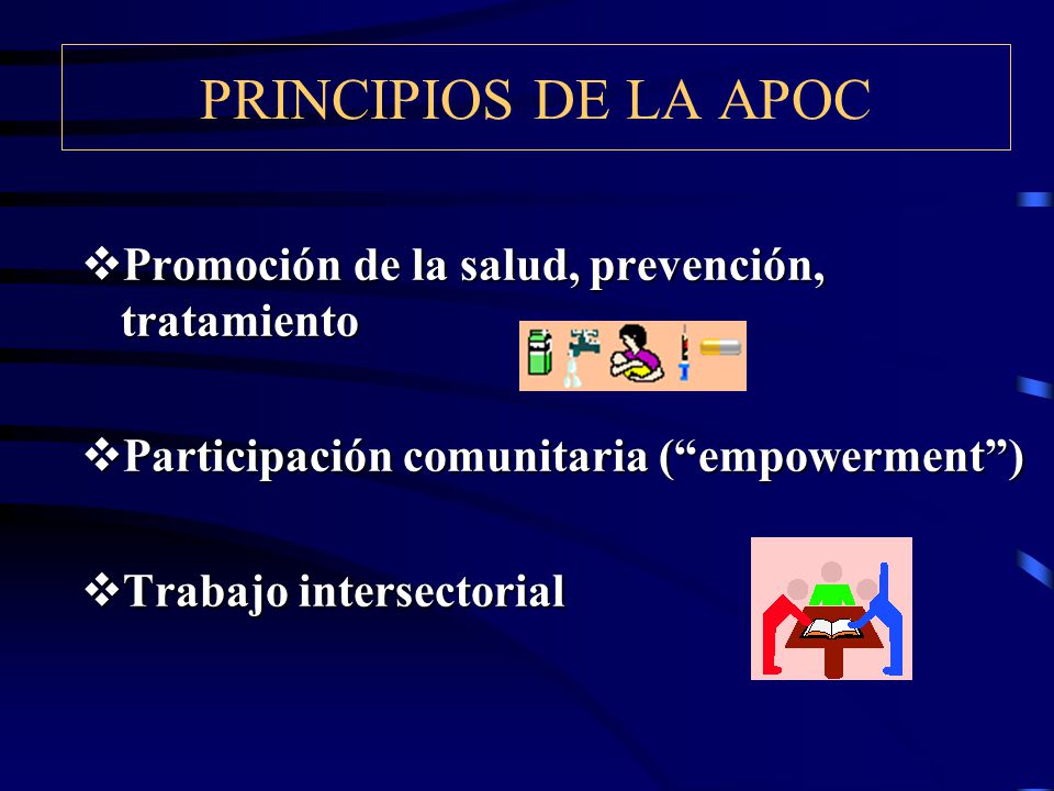 PRINCIPIOS DE LA APOC Promoción de la salud, prevención, tratamiento