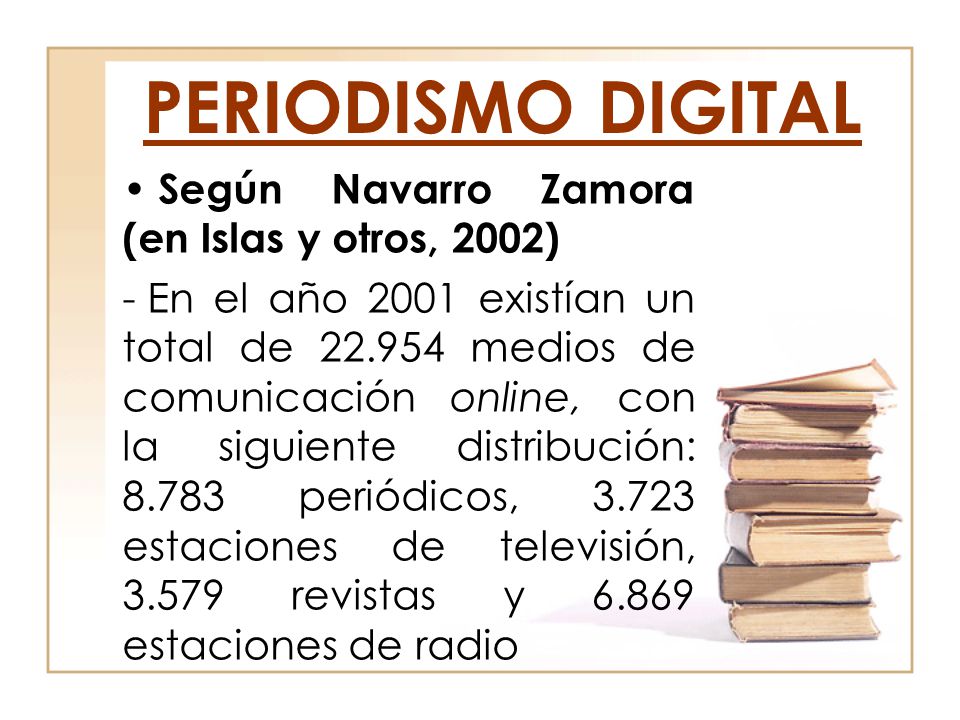 PERIODISMO DIGITAL Según Navarro Zamora (en Islas y otros, 2002)