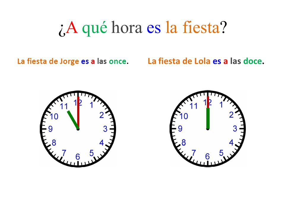 ¿A qué hora es la fiesta La fiesta de Lola es a las doce.