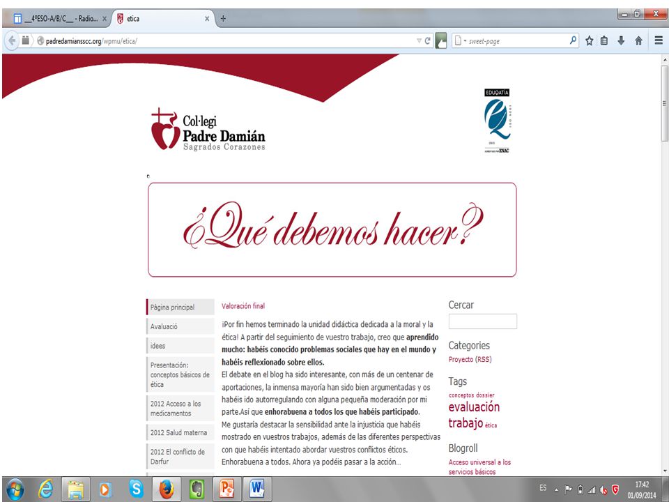 Proyecto trimestral, Materia Filosofía, colegio Padre Damián, nivel 1º de bachillerato.